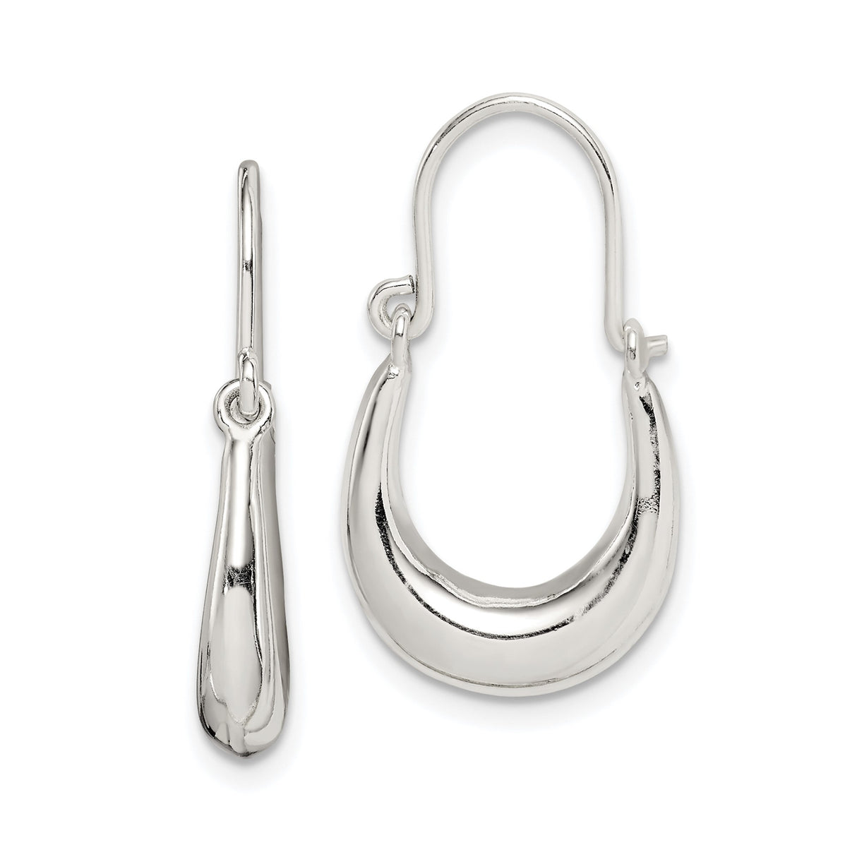 Sterling Silver Teardrop Hoop Earrings, Sleek Polished Finish, Minimalist Modern Design