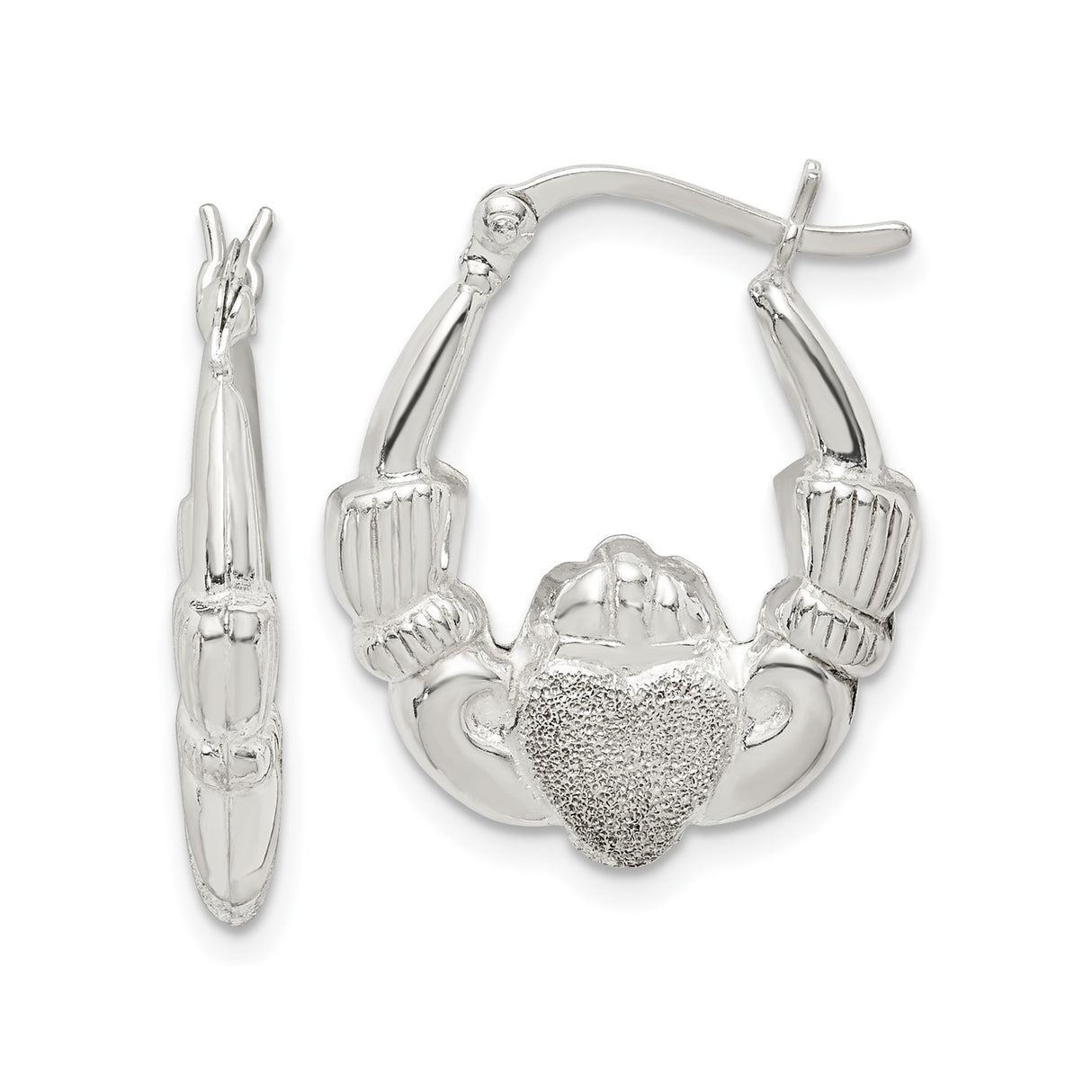 Sterling Silver Claddagh Hoop Earrings, Celtic Heart Crown Hands Design, Irish Heritage Jewelry