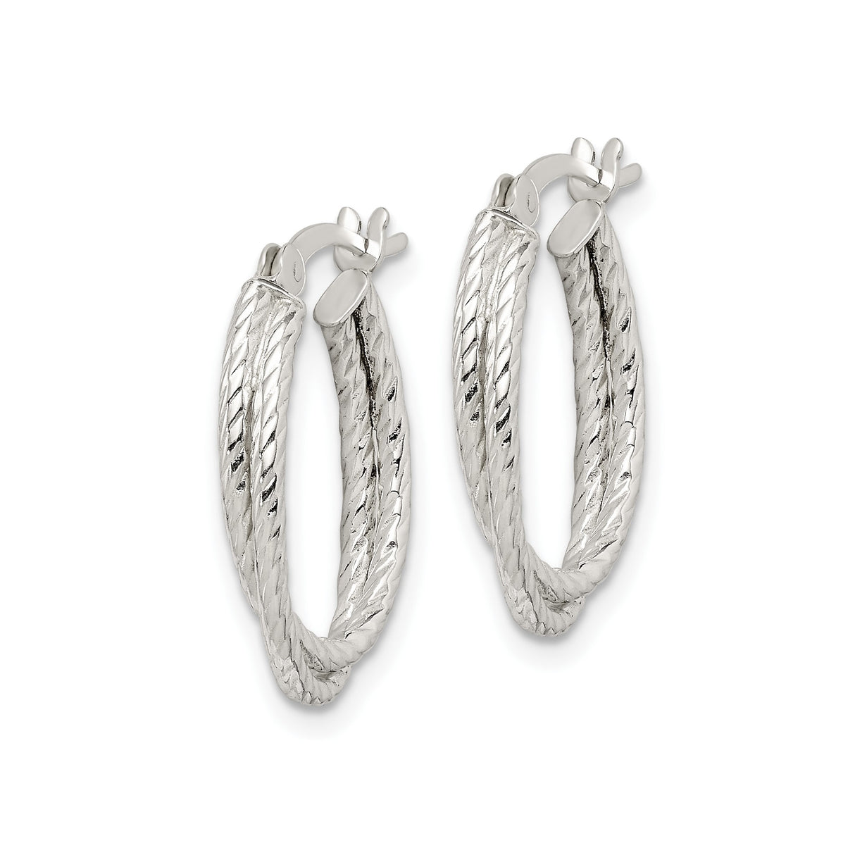 Sterling Silver Twisted Hoop Earrings with Textured Rope Design, Medium Size Hoops for Women