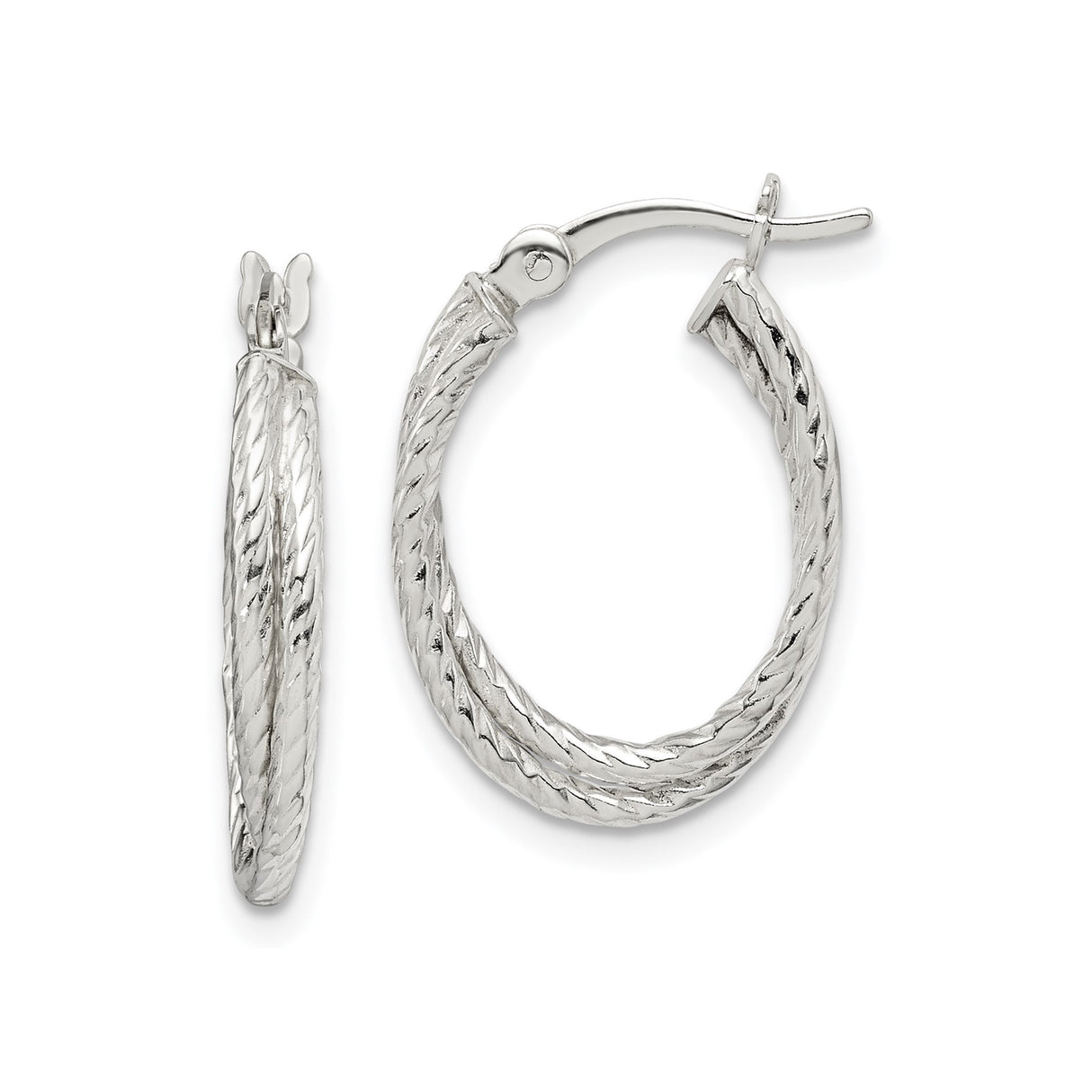 Sterling Silver Twisted Hoop Earrings with Textured Rope Design, Medium Size Hoops for Women
