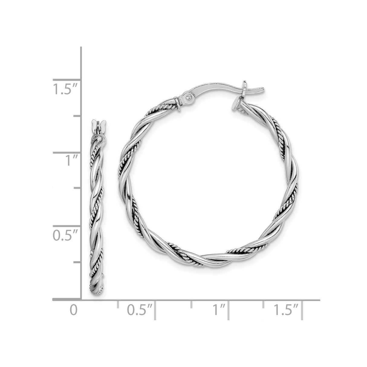Sterling Silver Twisted Hoop Earrings with Rope Design and Polished Finish