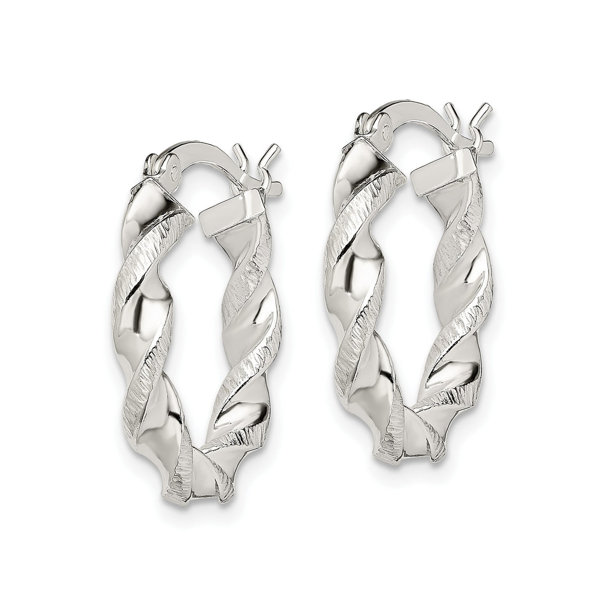 Sterling Silver Twisted Hoop Earrings with Polished and Textured Rope Design