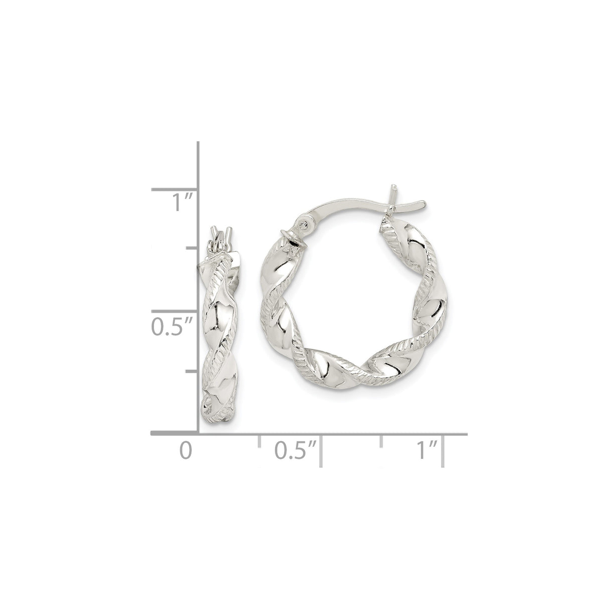 Sterling Silver Twisted Hoop Earrings with Polished and Textured Rope Design