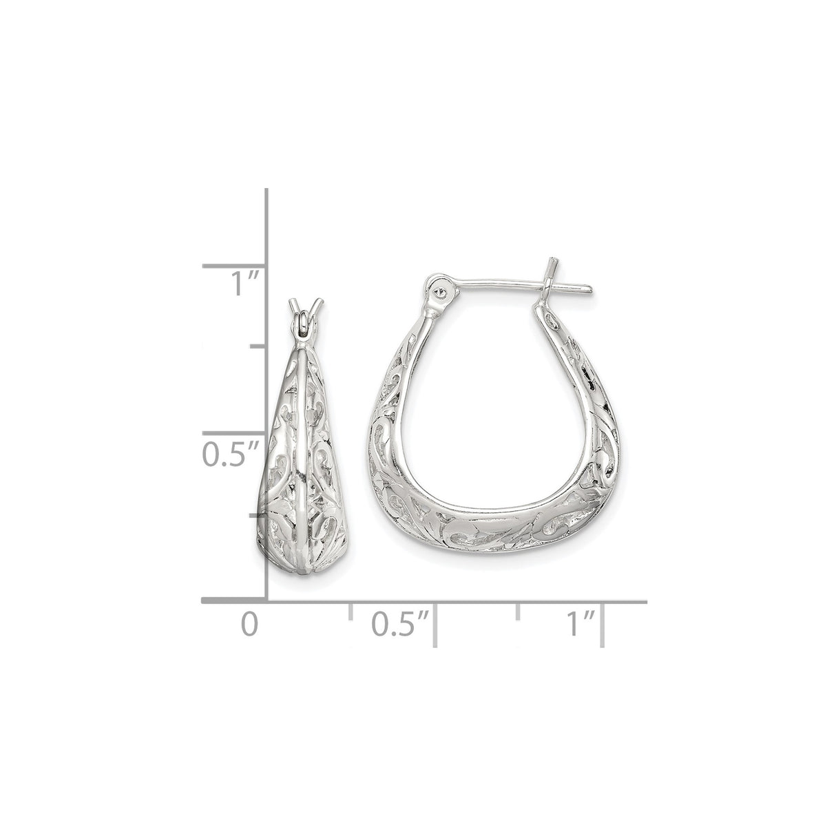 Sterling Silver Teardrop Filigree Hoop Earrings with Ornate Scroll and Vine Design