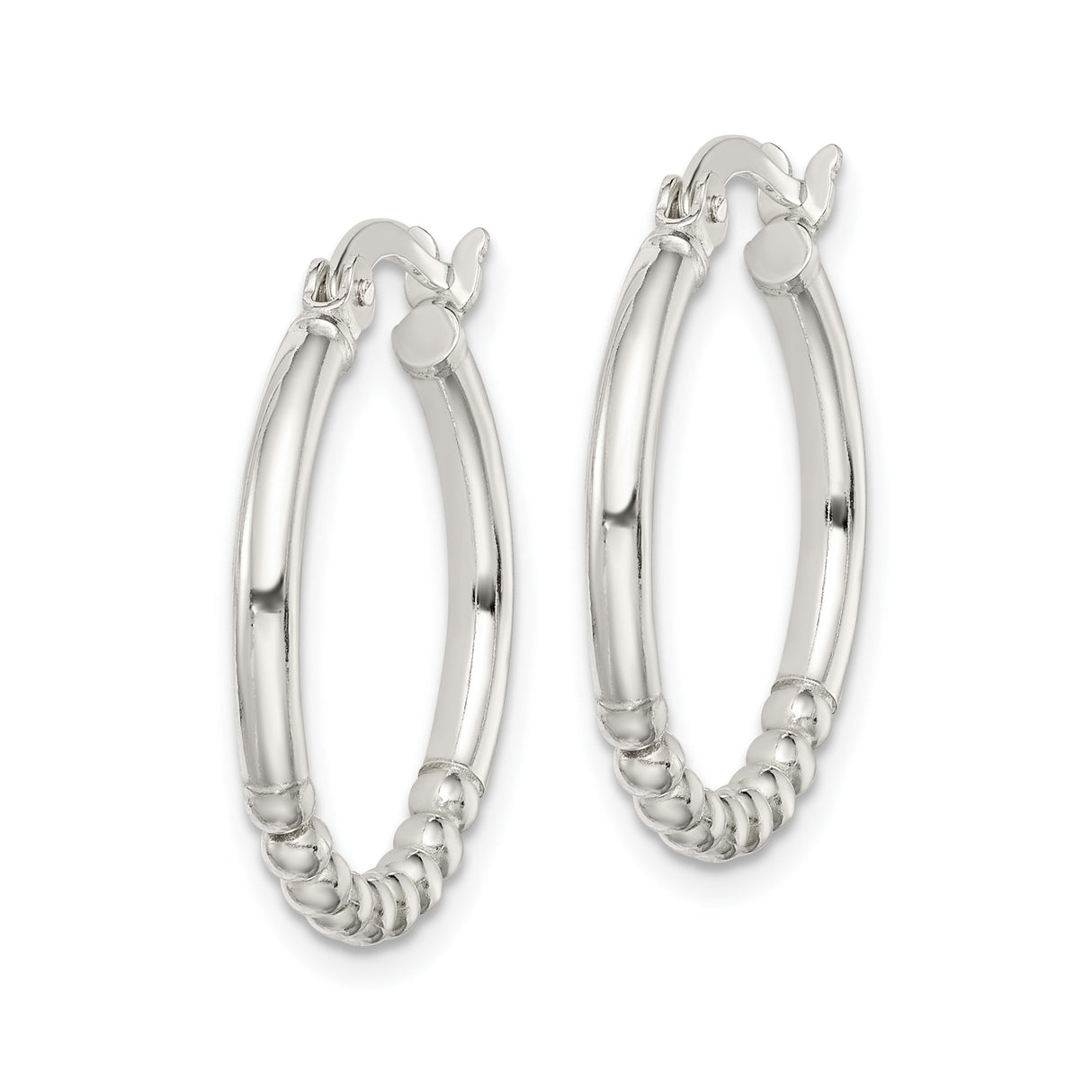 Sterling Silver Beaded Hoop Earrings with Polished Finish and Latch Back Closure