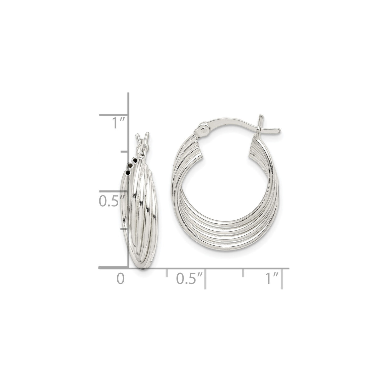 Sterling Silver Twisted Hoop Earrings with Layered Ribbed Design and Polished Finish