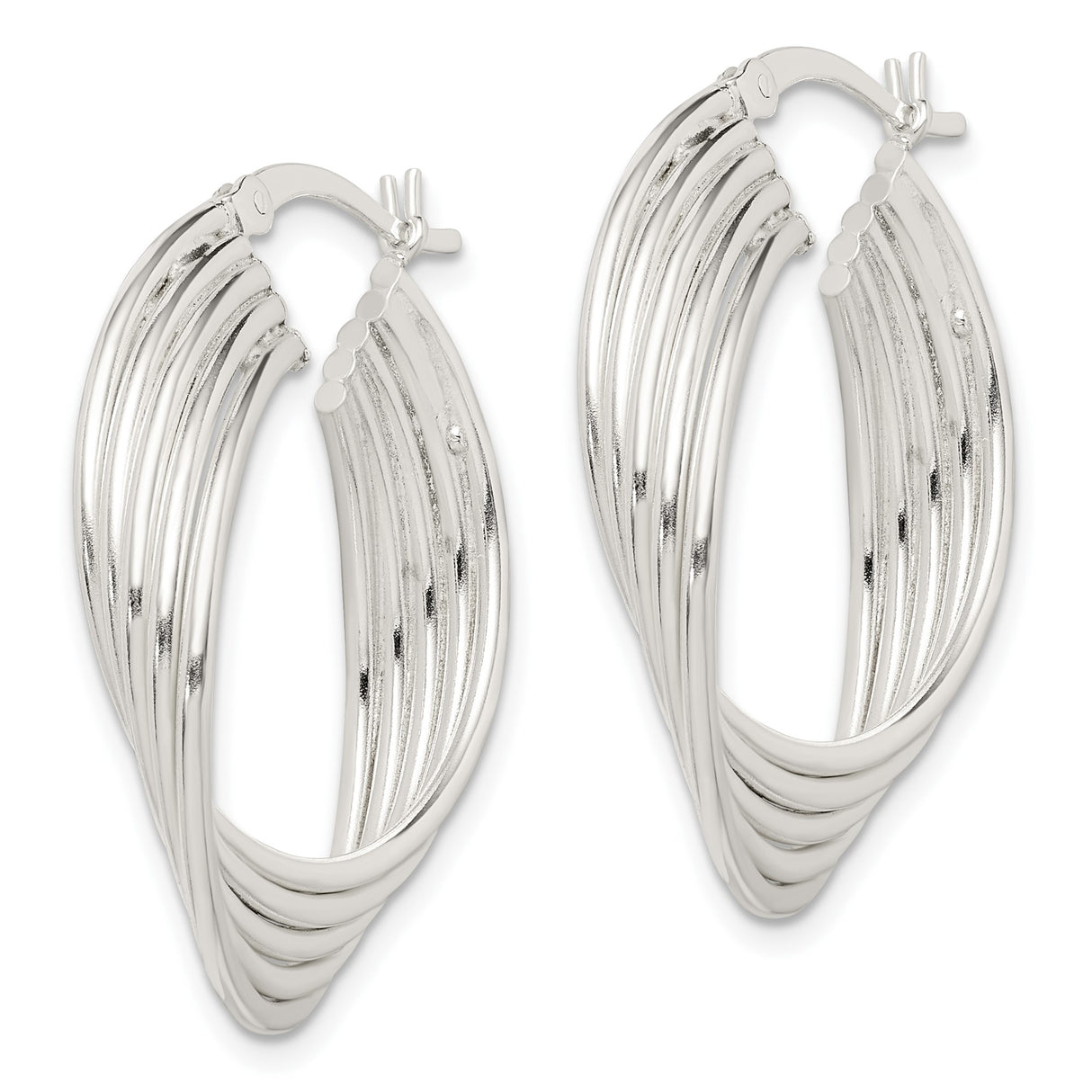 Sterling Silver Multi-Row Hoop Earrings with Twisted Layered Design, Polished Finish