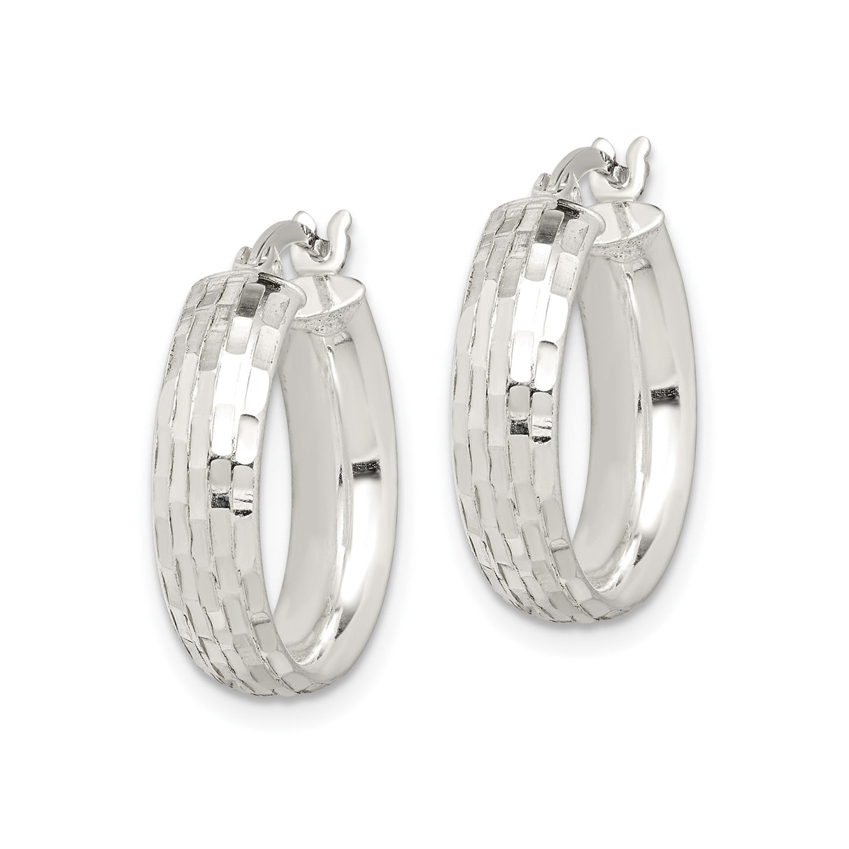 Sterling Silver Hoop Earrings with Textured Basketweave Pattern, Medium Lightweight Design