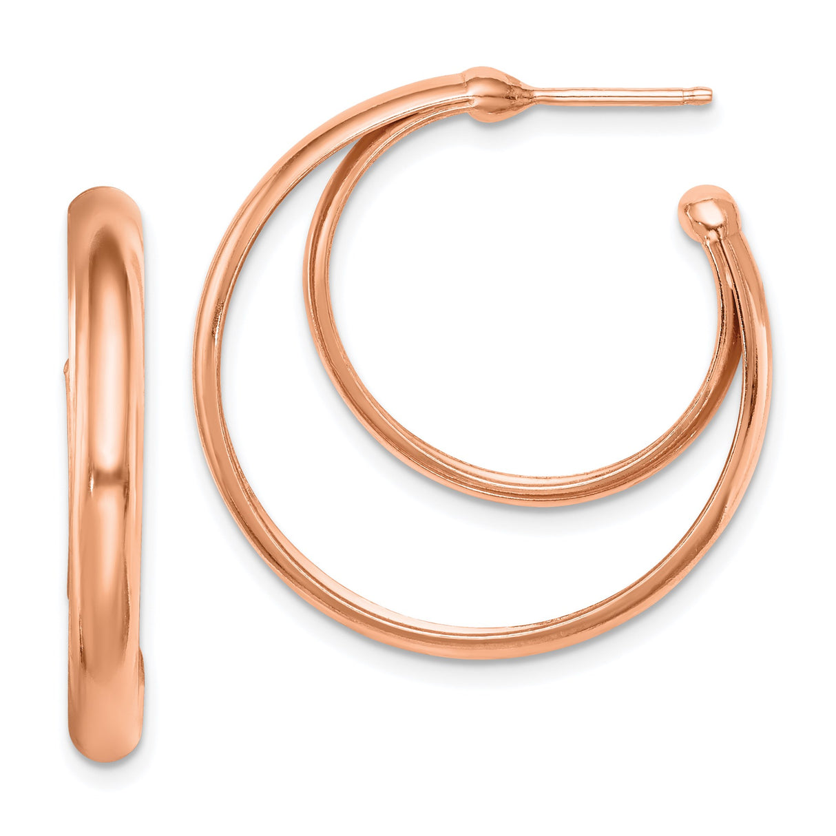 Sterling Silver Rose Gold Plated Hoop Earrings, Double Hoop Minimalist Design for Women