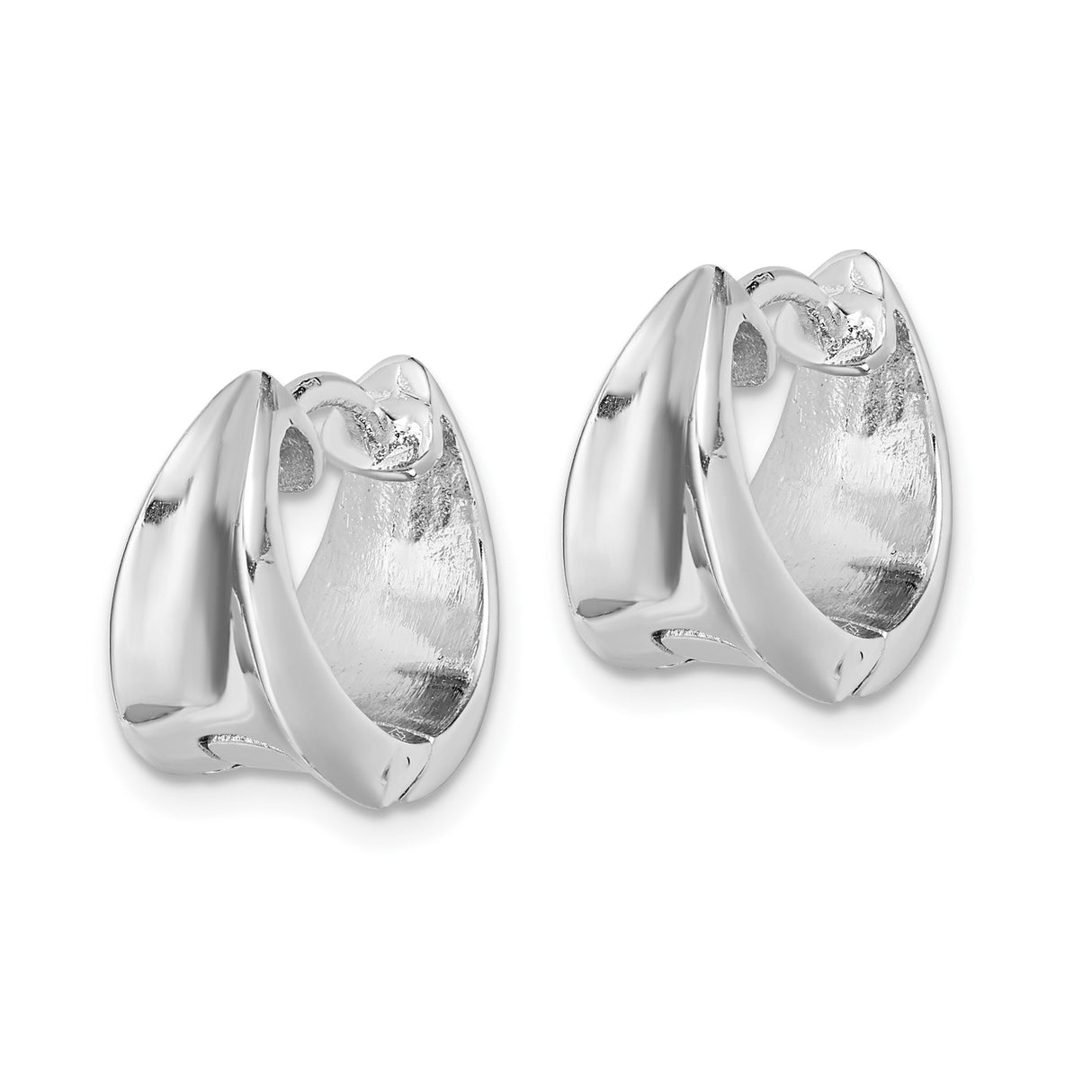 Sterling Silver Hoop Earrings, Rhodium Plated with Modern Minimalist Angular Design for Women