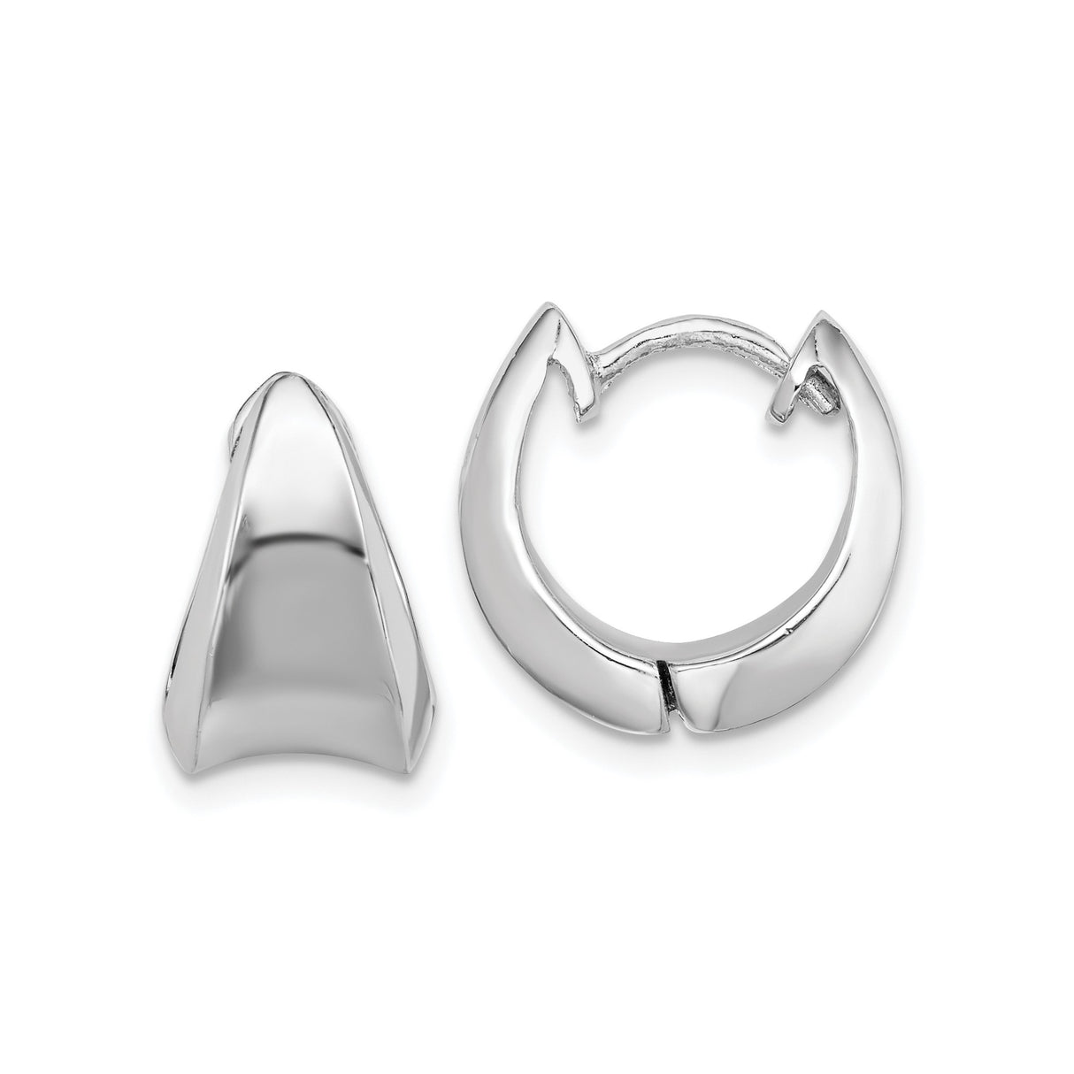 Sterling Silver Hoop Earrings, Rhodium Plated with Modern Minimalist Angular Design for Women