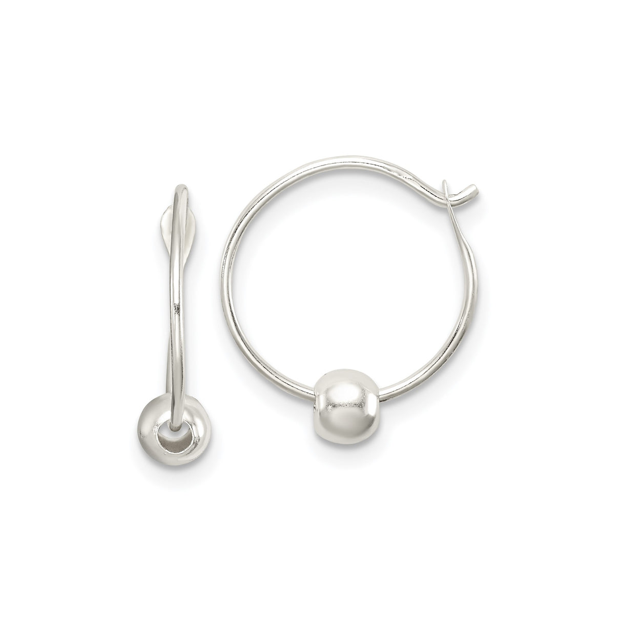 Sterling Silver Hoop Earrings with Polished Bead Accent, Minimalist Open Loop Design