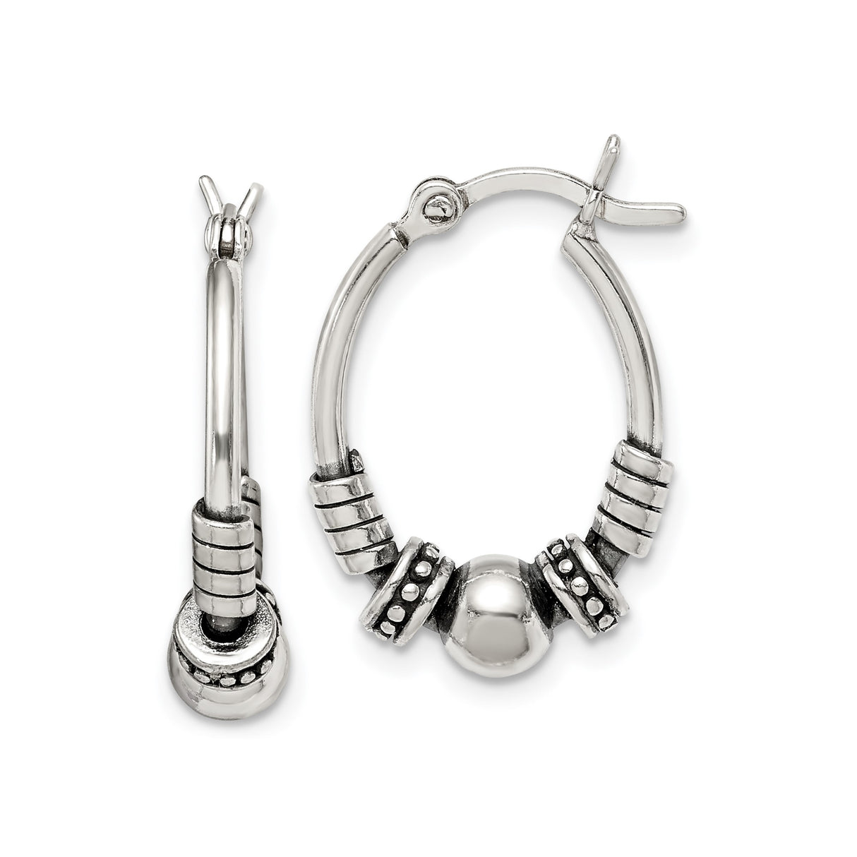 Sterling Silver Hoop Earrings with Oxidized Coiled Detailing, Bali Tribal Handmade Design