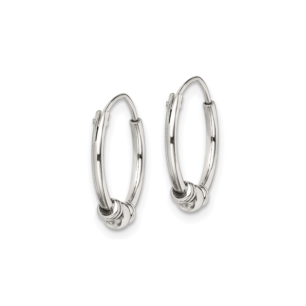 Sterling Silver Hoop Earrings with Polished Bead and Wrapped Wire, Boho Tribal Style