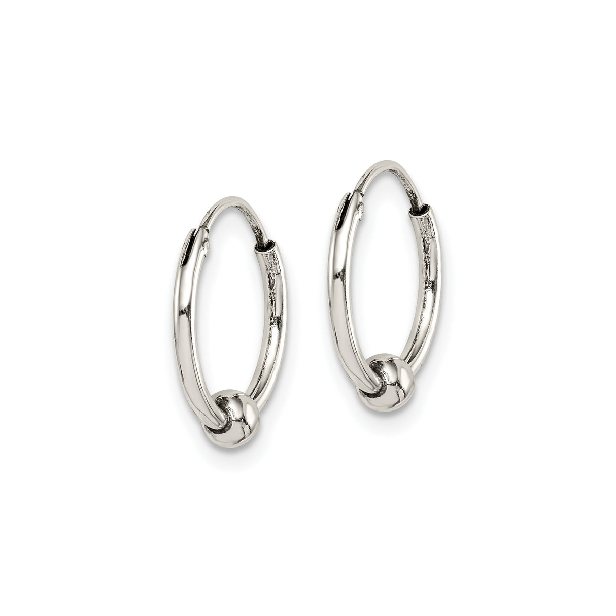 Sterling Silver Hoop Earrings with Polished Ball Accent, Minimalist Unisex Style