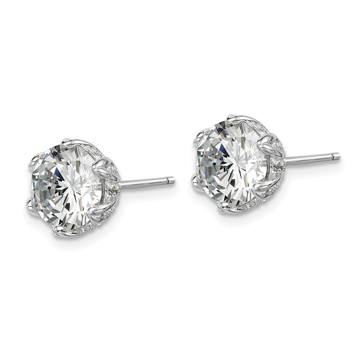 Sterling Silver Stud Earrings with Large Round Cubic Zirconia and Filigree Detailing
