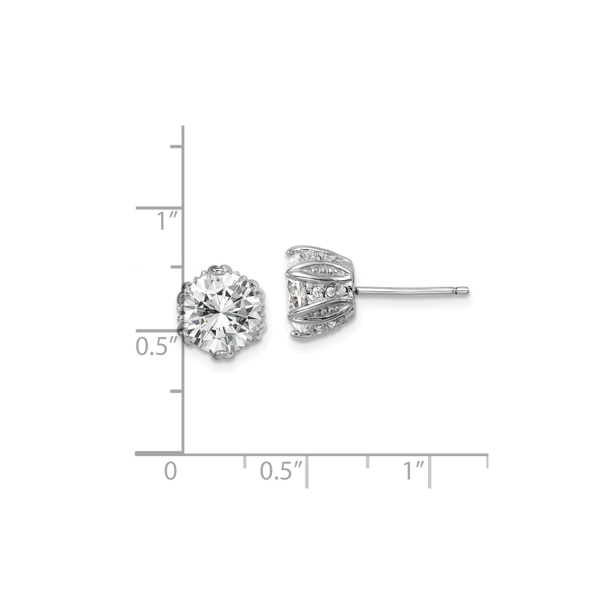 Sterling Silver Stud Earrings with Large Round Cubic Zirconia and Filigree Detailing