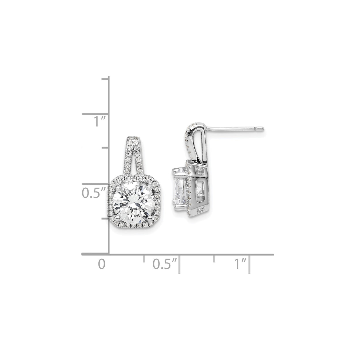 Sterling Silver Dangle Earrings with Round Cut Cubic Zirconia and Pavé Halo Setting
