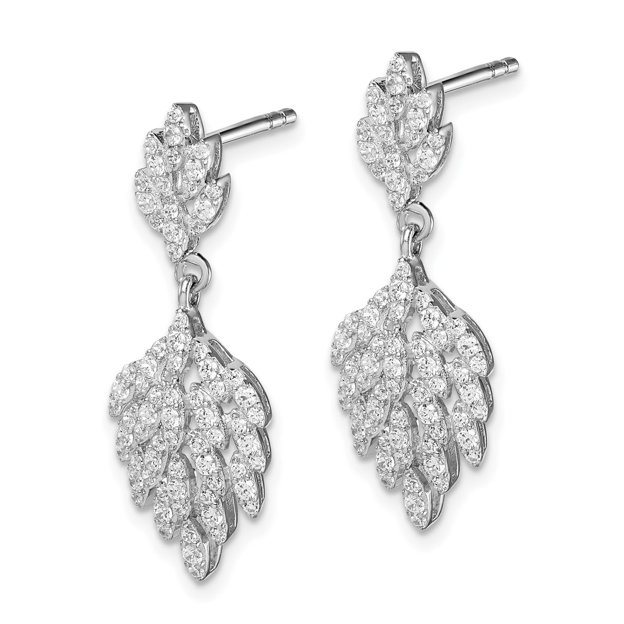 Sterling Silver Leaf Drop Earrings with Cubic Zirconia, Botanical Design Dangle Jewelry for Women