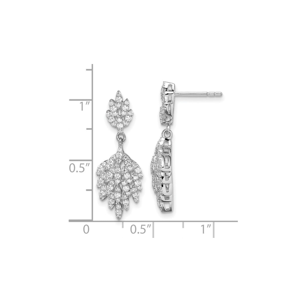 Sterling Silver Leaf Drop Earrings with Cubic Zirconia, Botanical Design Dangle Jewelry for Women