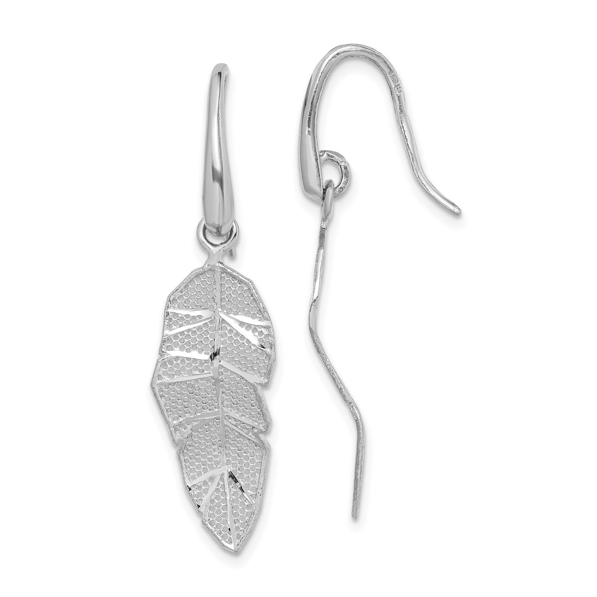 Sterling Silver Leaf Dangle Earrings, Feather Motif, Boho Botanical Style for Women