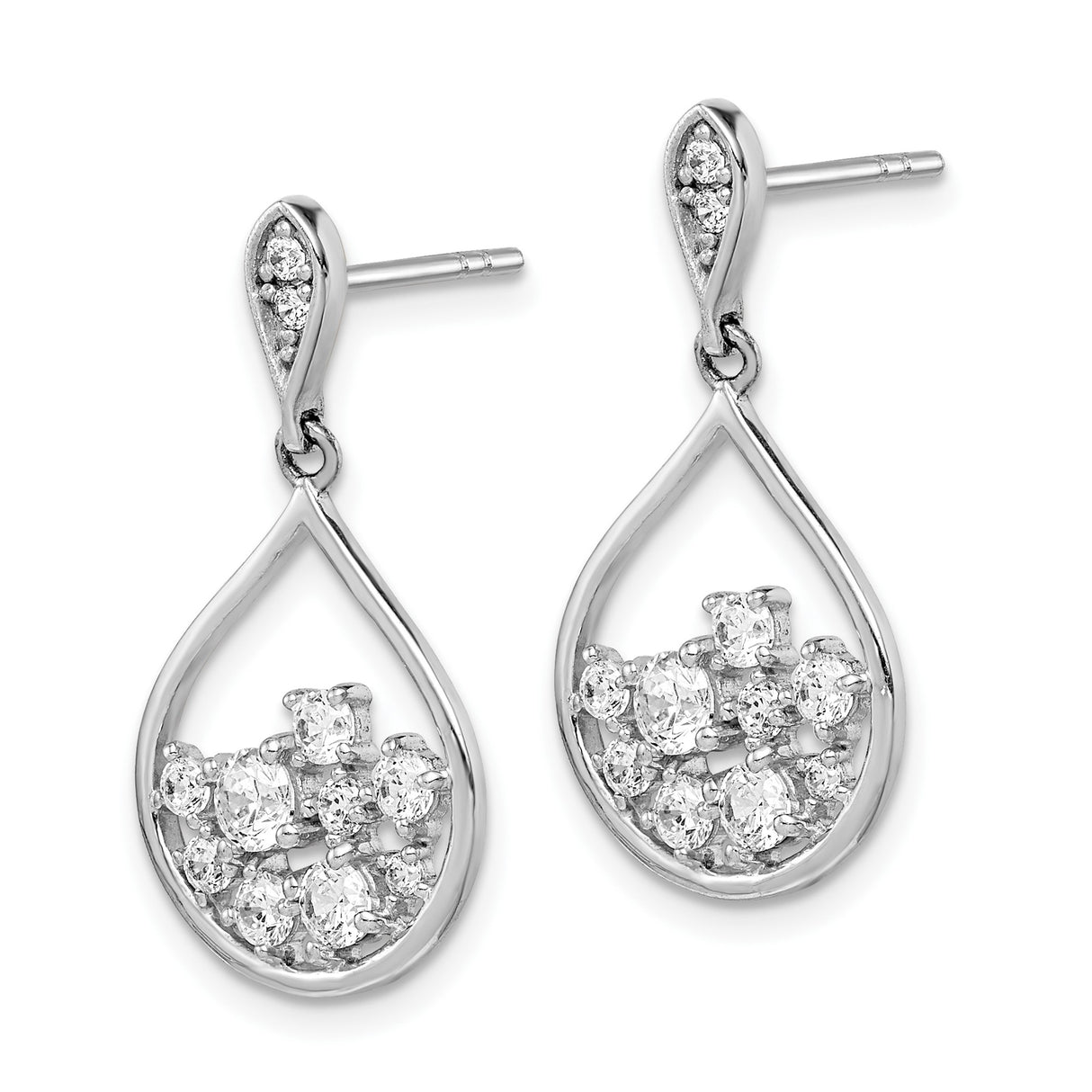 Sterling Silver Teardrop Dangle Earrings with Cubic Zirconia and Openwork Design for Women