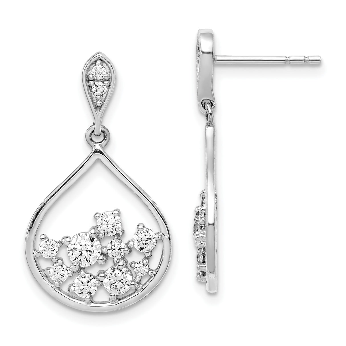 Sterling Silver Teardrop Dangle Earrings with Cubic Zirconia and Openwork Design for Women