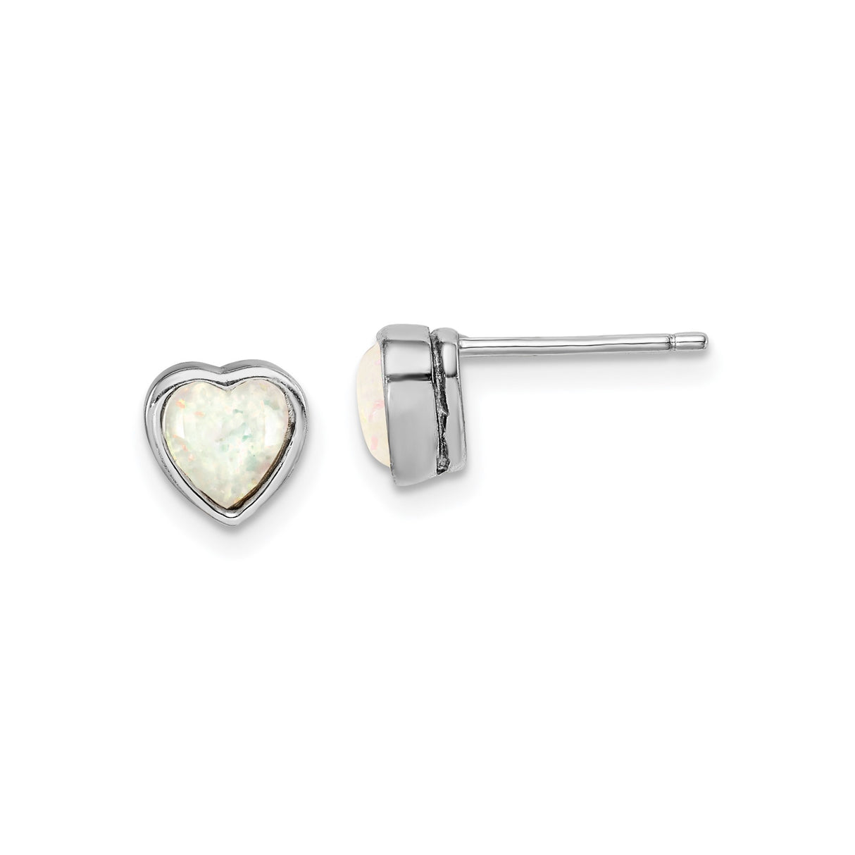 Sterling Silver Heart Stud Earrings with Created Opal Inlay, Romantic Jewelry for Women