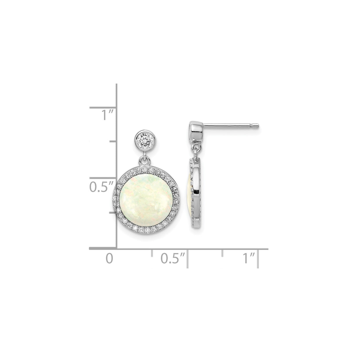 Sterling Silver Dangle Earrings with Created Opal Center and Cubic Zirconia Halo