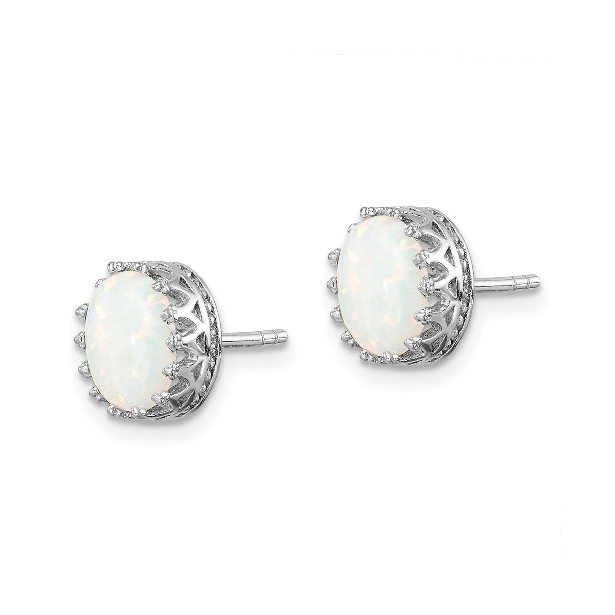 Sterling Silver Opal Stud Earrings, Oval Crown Bezel Setting, Womens Fine Jewelry