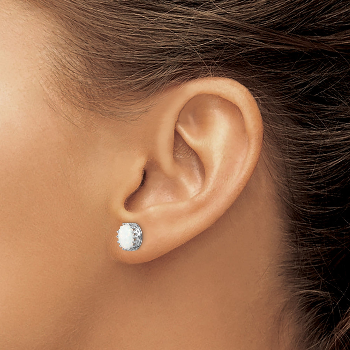 Sterling Silver Opal Stud Earrings, Oval Crown Bezel Setting, Womens Fine Jewelry