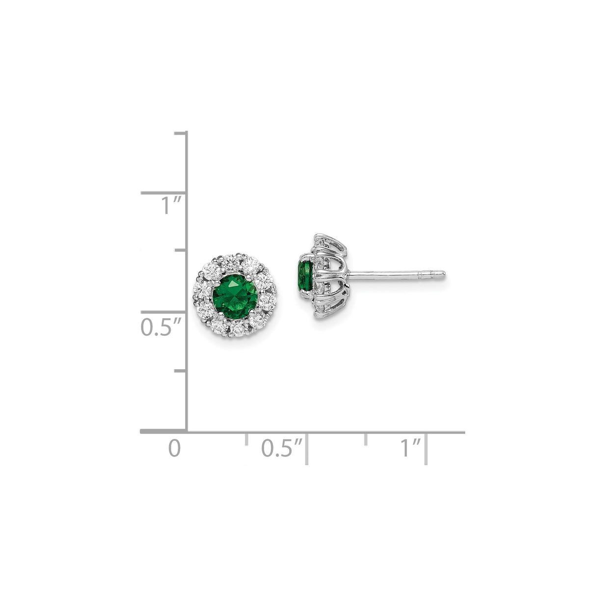 Sterling Silver Stud Earrings with Green Cubic Zirconia and Halo Floral Design for Women