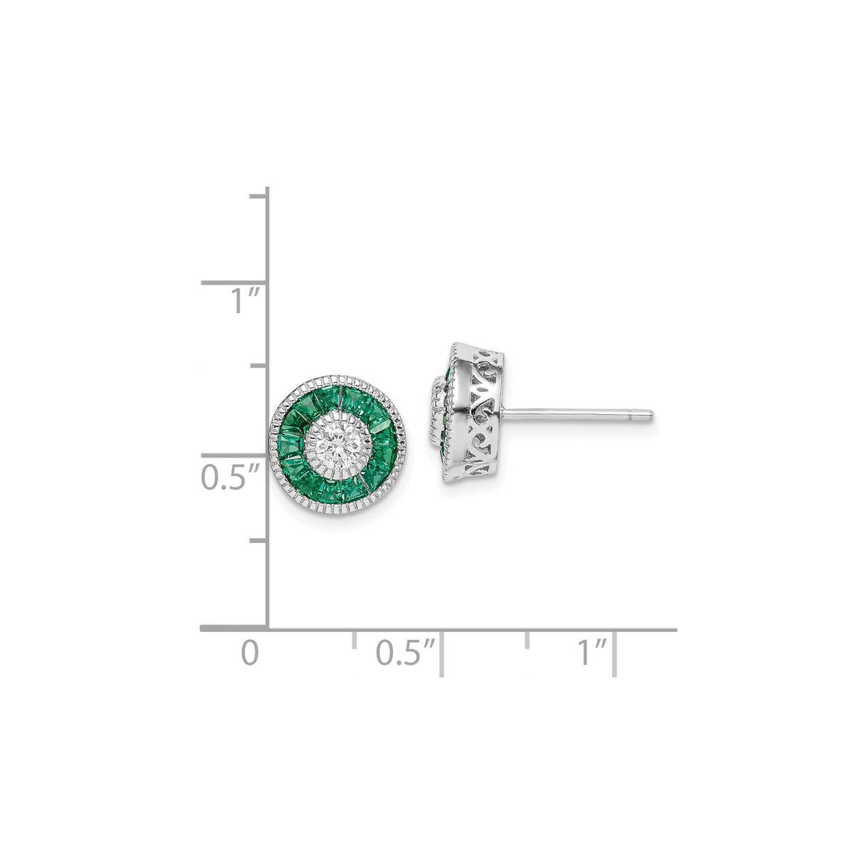 Sterling Silver Halo Stud Earrings with Cubic Zirconia and Green Spinel, Vintage Filigree Design