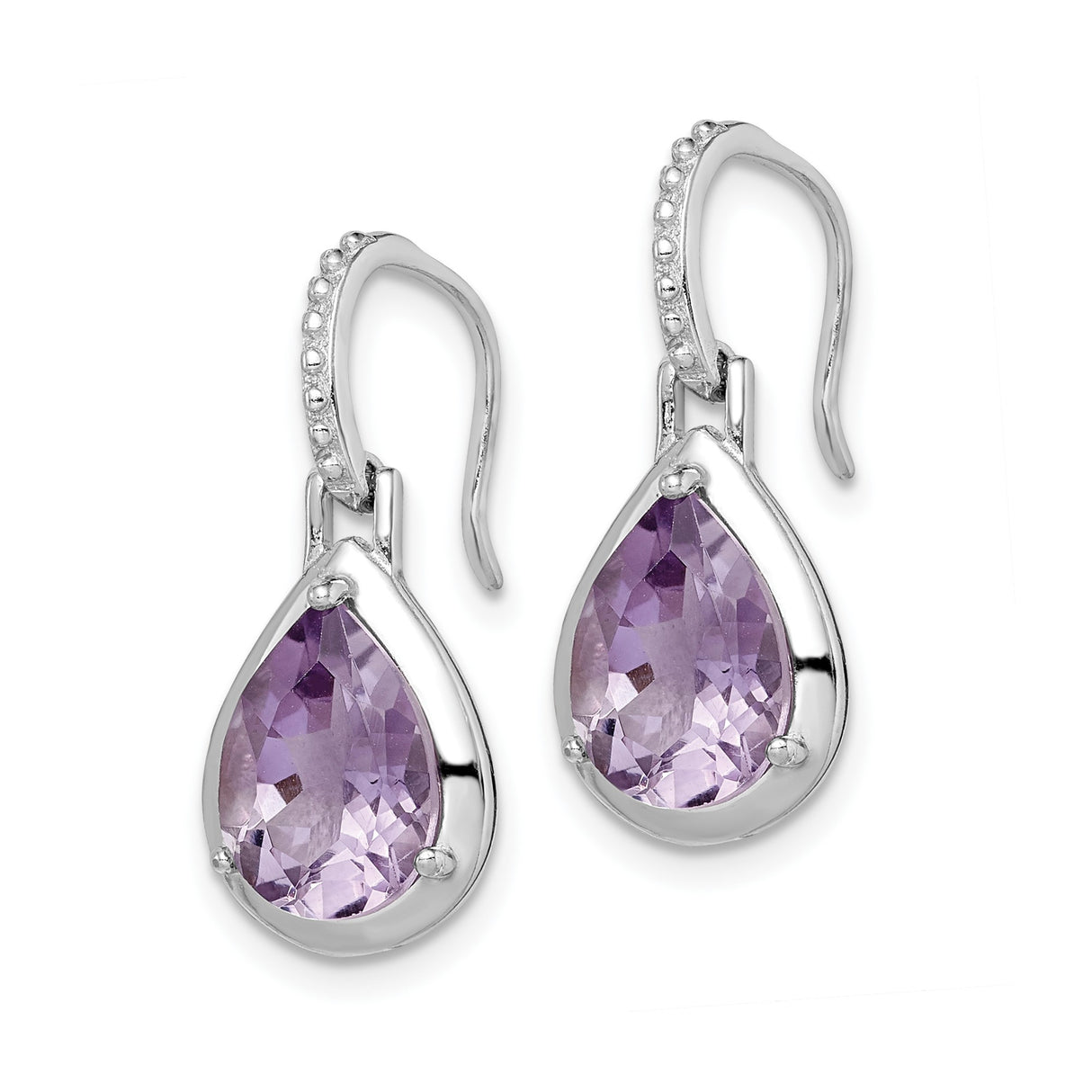 Sterling Silver Drop Earrings with Pear Shaped Amethyst and Delicate Hook Design