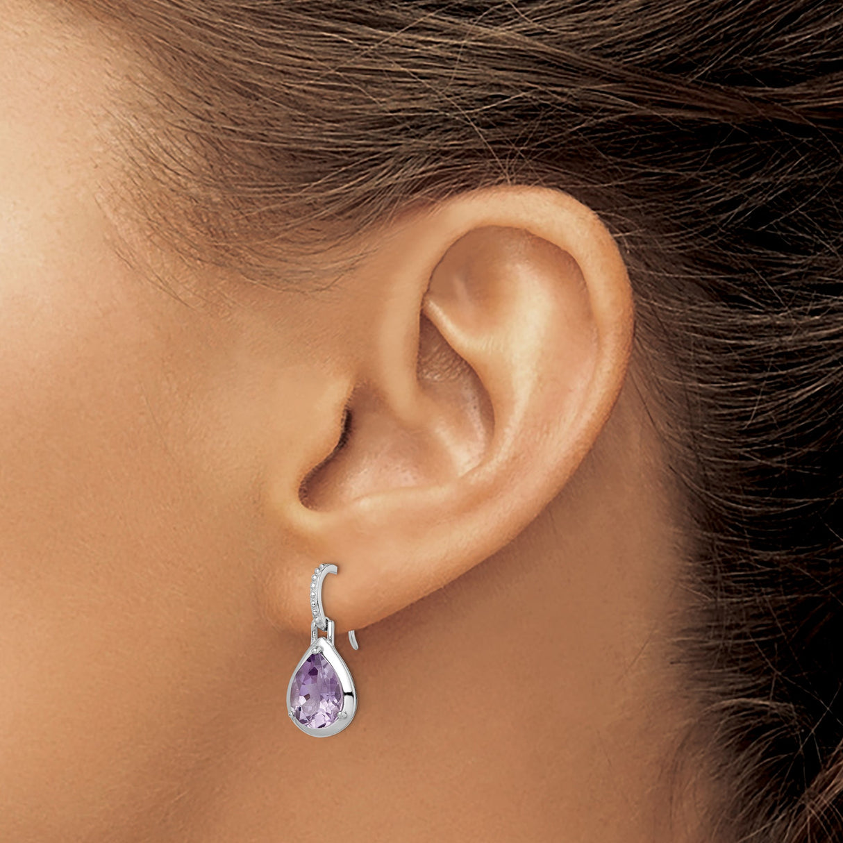 Sterling Silver Drop Earrings with Pear Shaped Amethyst and Delicate Hook Design