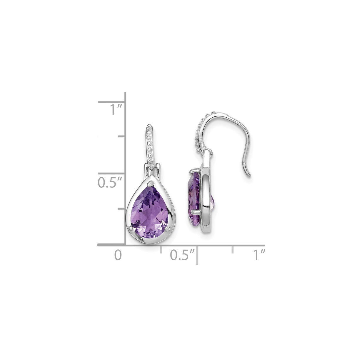 Sterling Silver Drop Earrings with Pear Shaped Amethyst and Delicate Hook Design