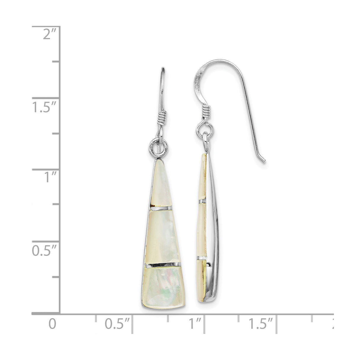 Sterling Silver Dangle Earrings with Inlaid Mother of Pearl, Geometric Trapezoid Design