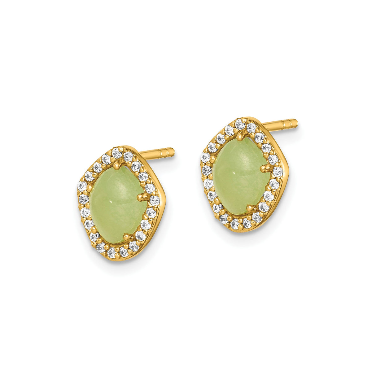 Sterling Silver Stud Earrings with Marquise Green Gemstone and Halo of Cubic Zirconia