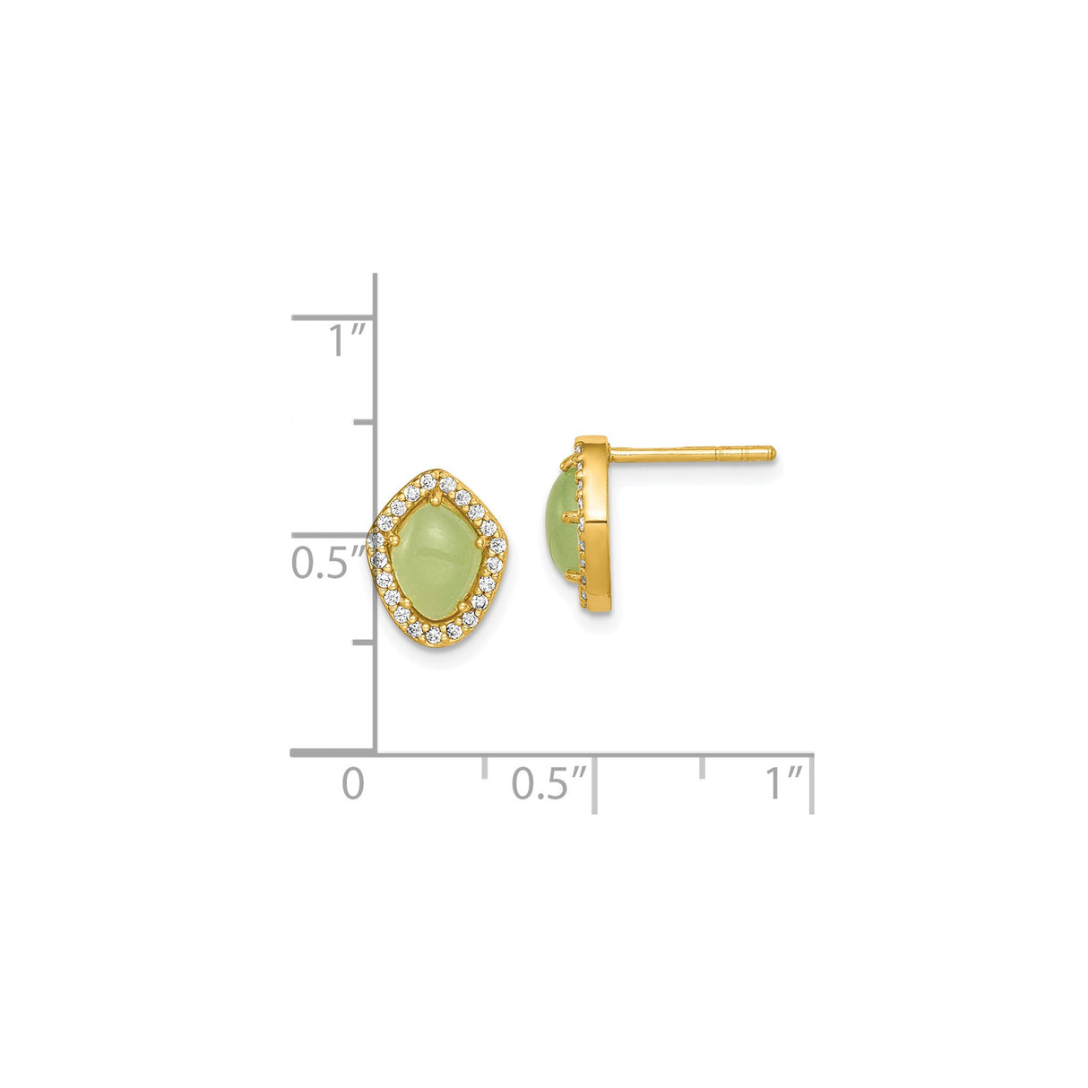 Sterling Silver Stud Earrings with Marquise Green Gemstone and Halo of Cubic Zirconia