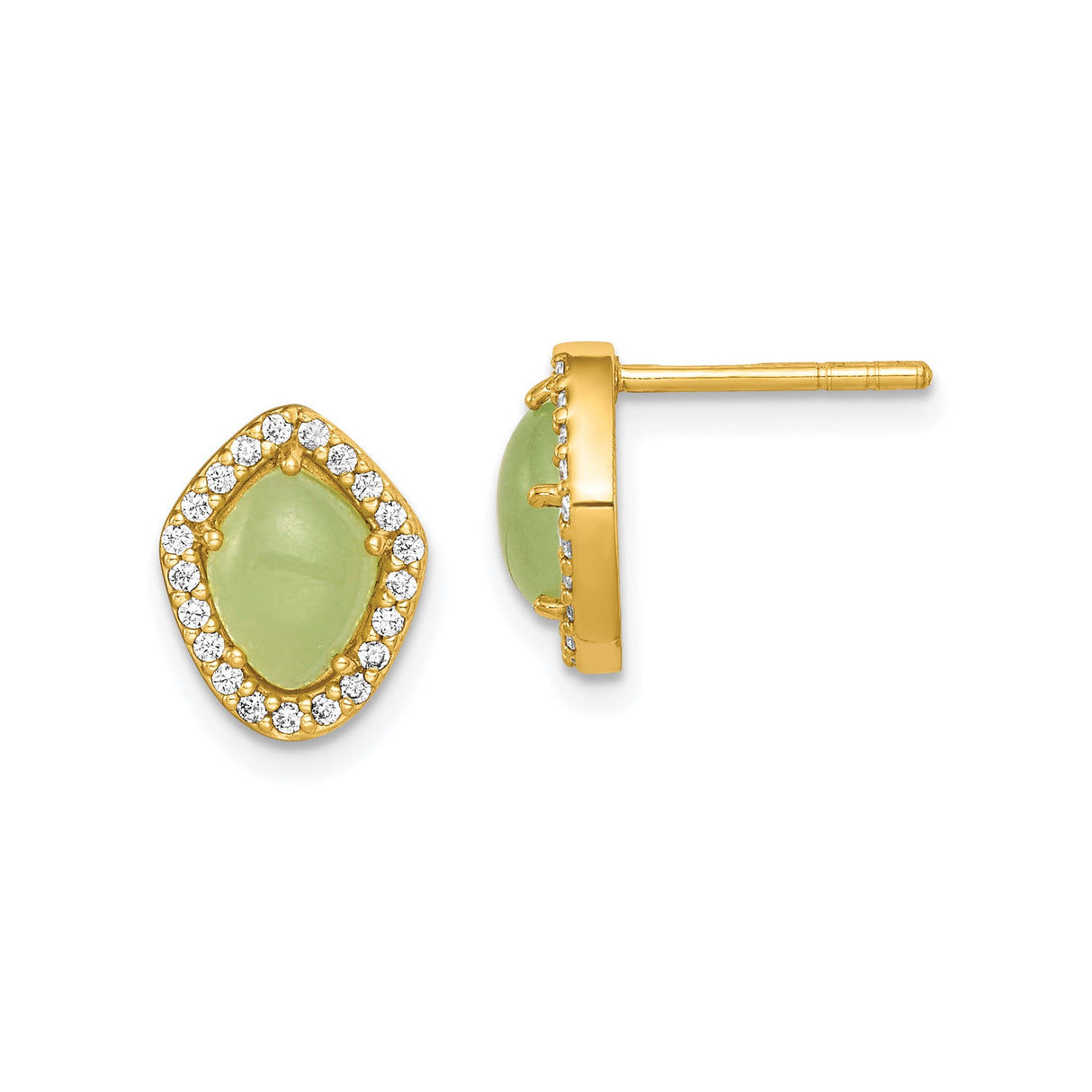 Sterling Silver Stud Earrings with Marquise Green Gemstone and Halo of Cubic Zirconia