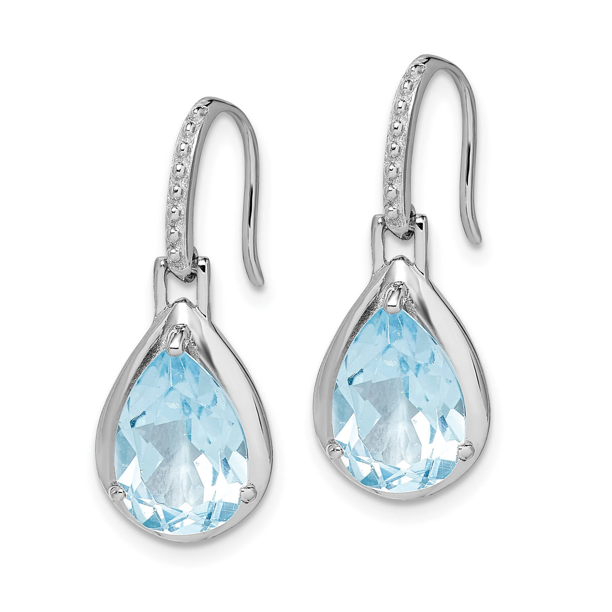 Sterling Silver Drop Earrings with Sky Blue Topaz Teardrop Gemstones and Hook Design