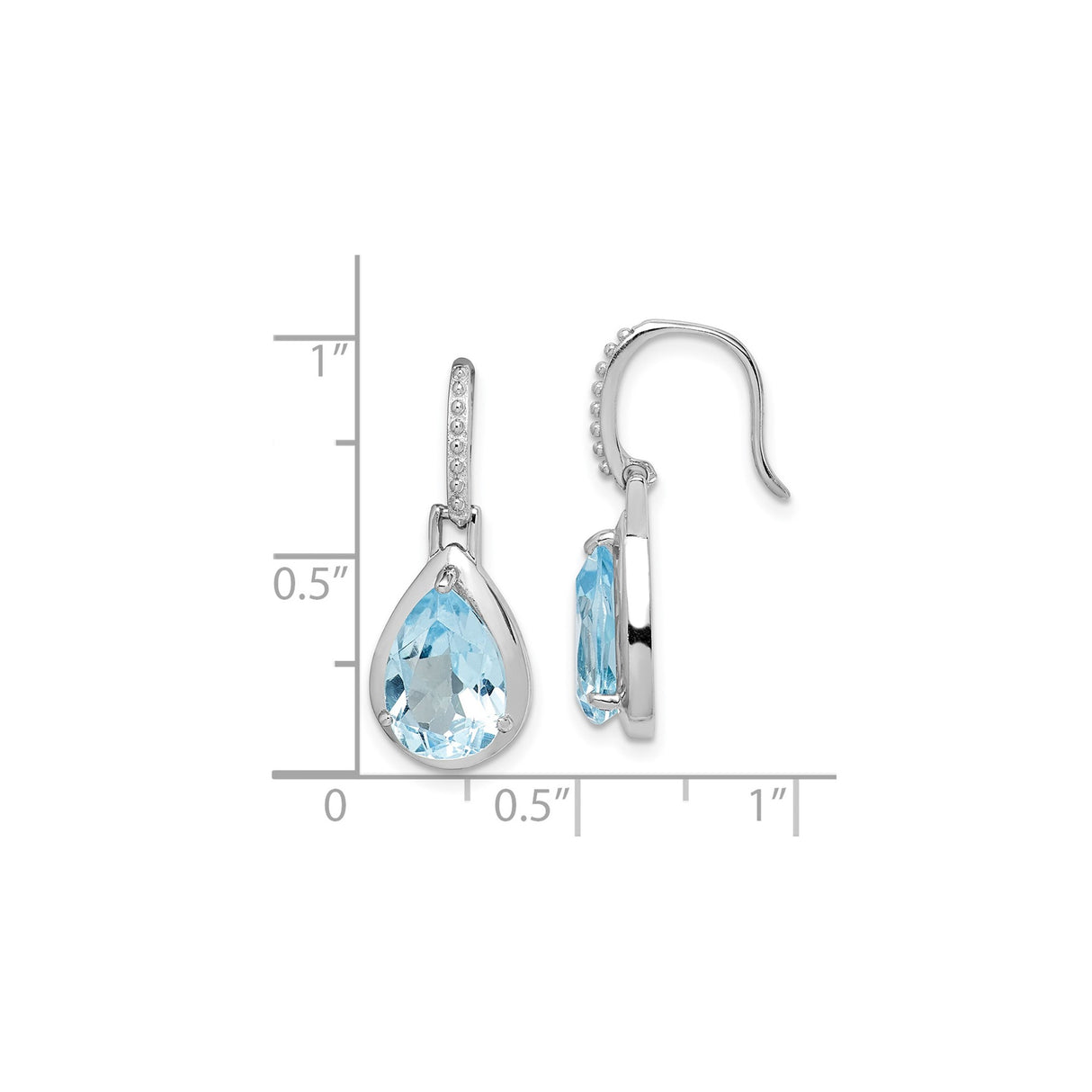 Sterling Silver Drop Earrings with Sky Blue Topaz Teardrop Gemstones and Hook Design