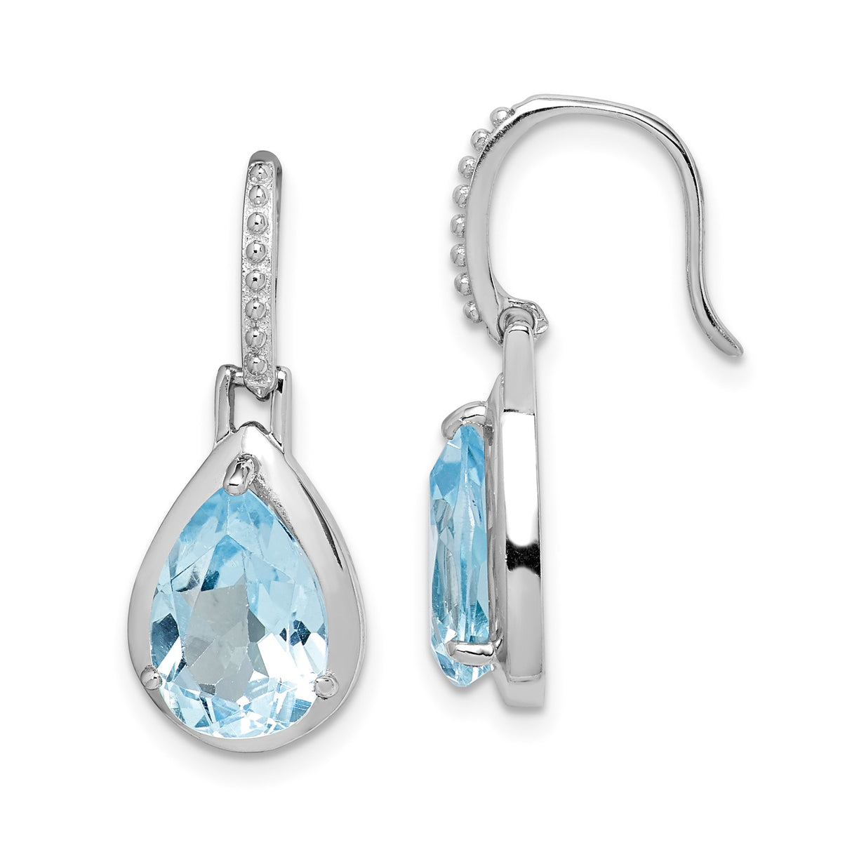 Sterling Silver Drop Earrings with Sky Blue Topaz Teardrop Gemstones and Hook Design