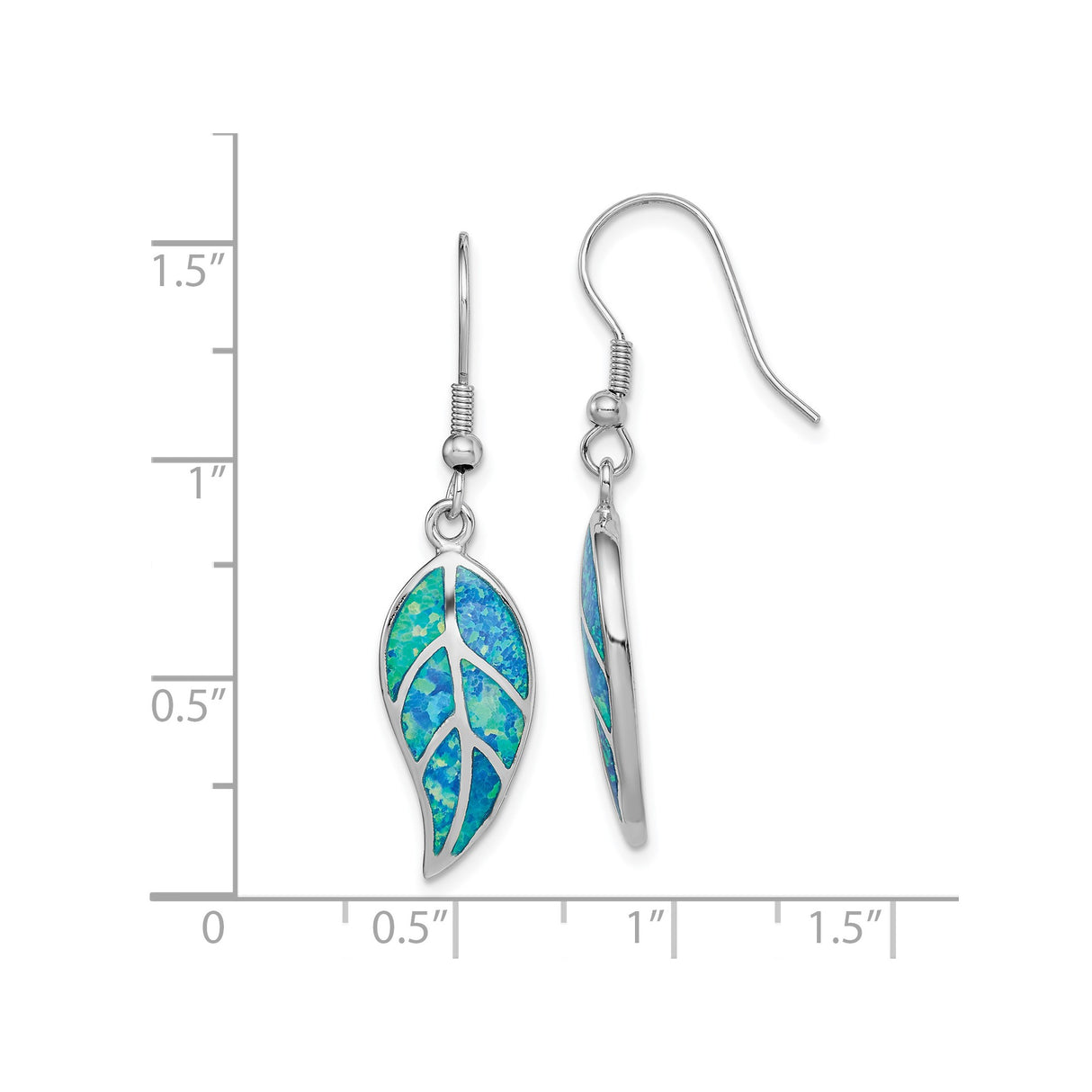 Sterling Silver Leaf Dangle Earrings with Created Opal, Nature Inspired Boho Jewelry for Women