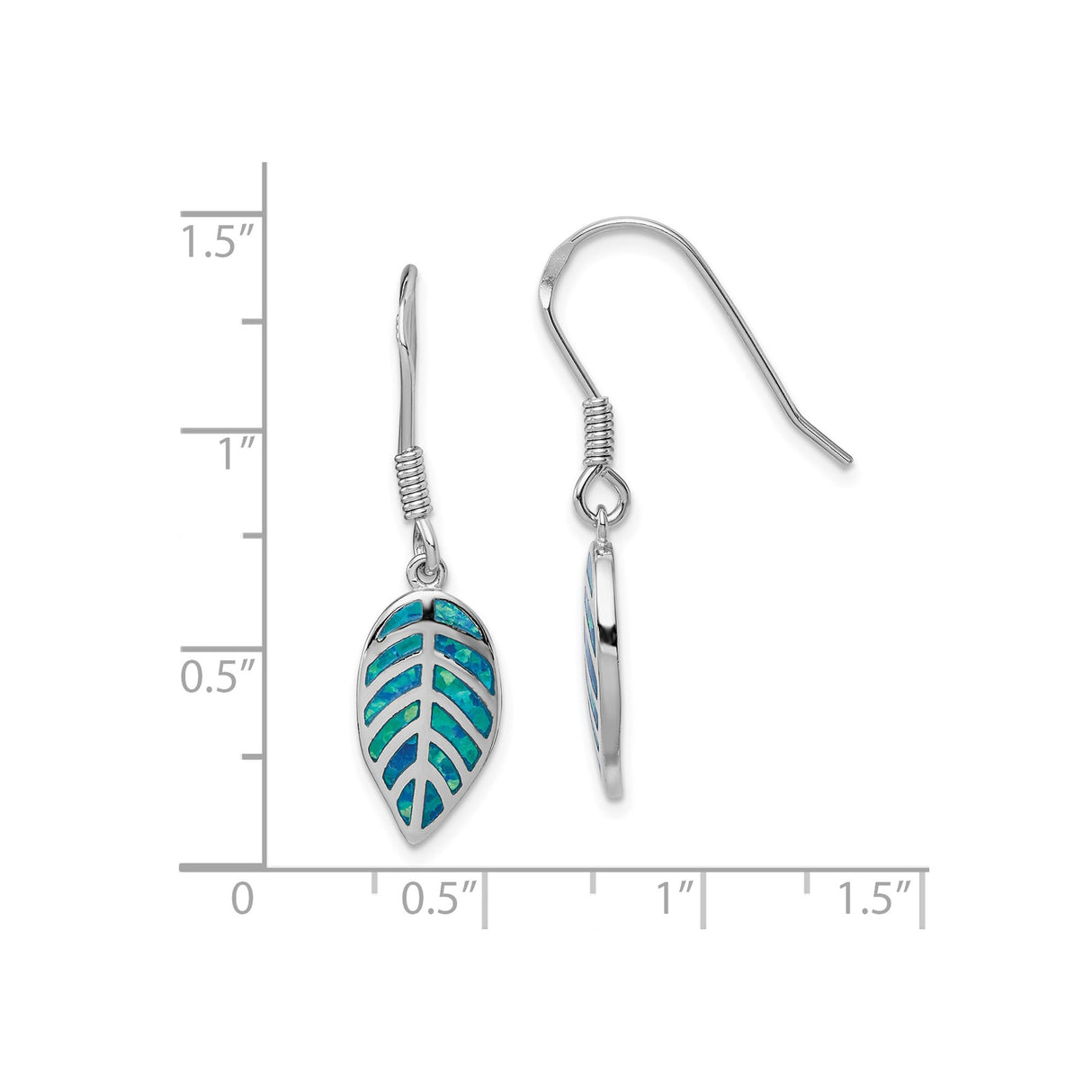 Sterling Silver Leaf Dangle Earrings with Blue Green Opal Inlay, Nature Inspired Boho Jewelry