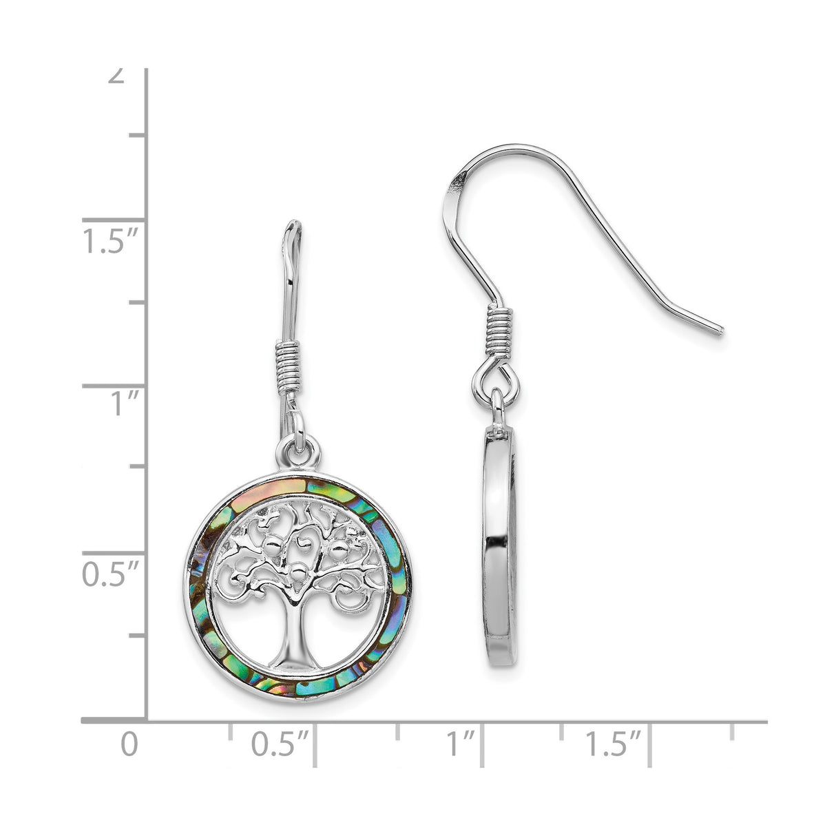 Sterling Silver Dangle Earrings with Tree of Life and Abalone Shell Inlay