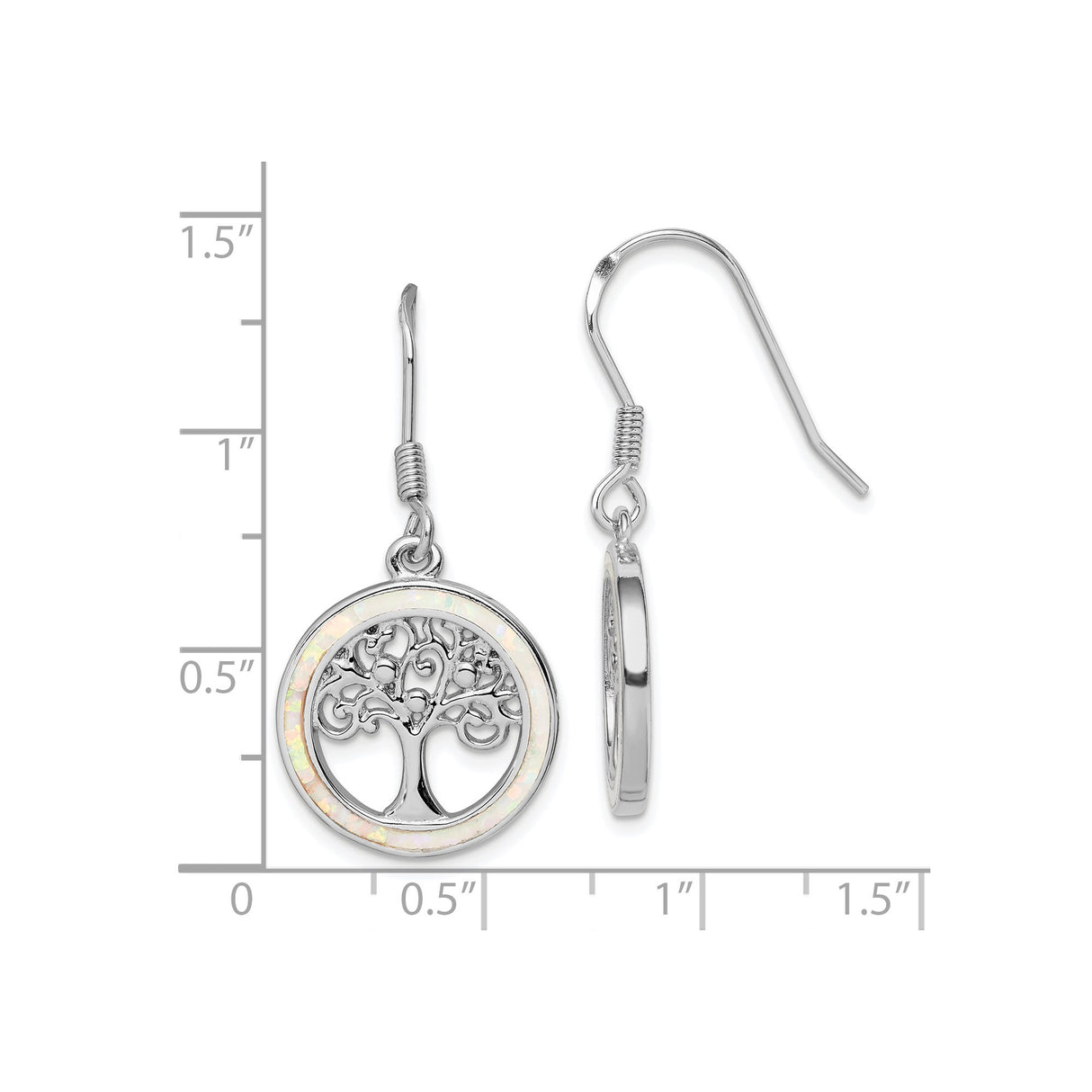 Sterling Silver Tree of Life Dangle Earrings with Created Opal, Openwork Circle Design, Boho Style