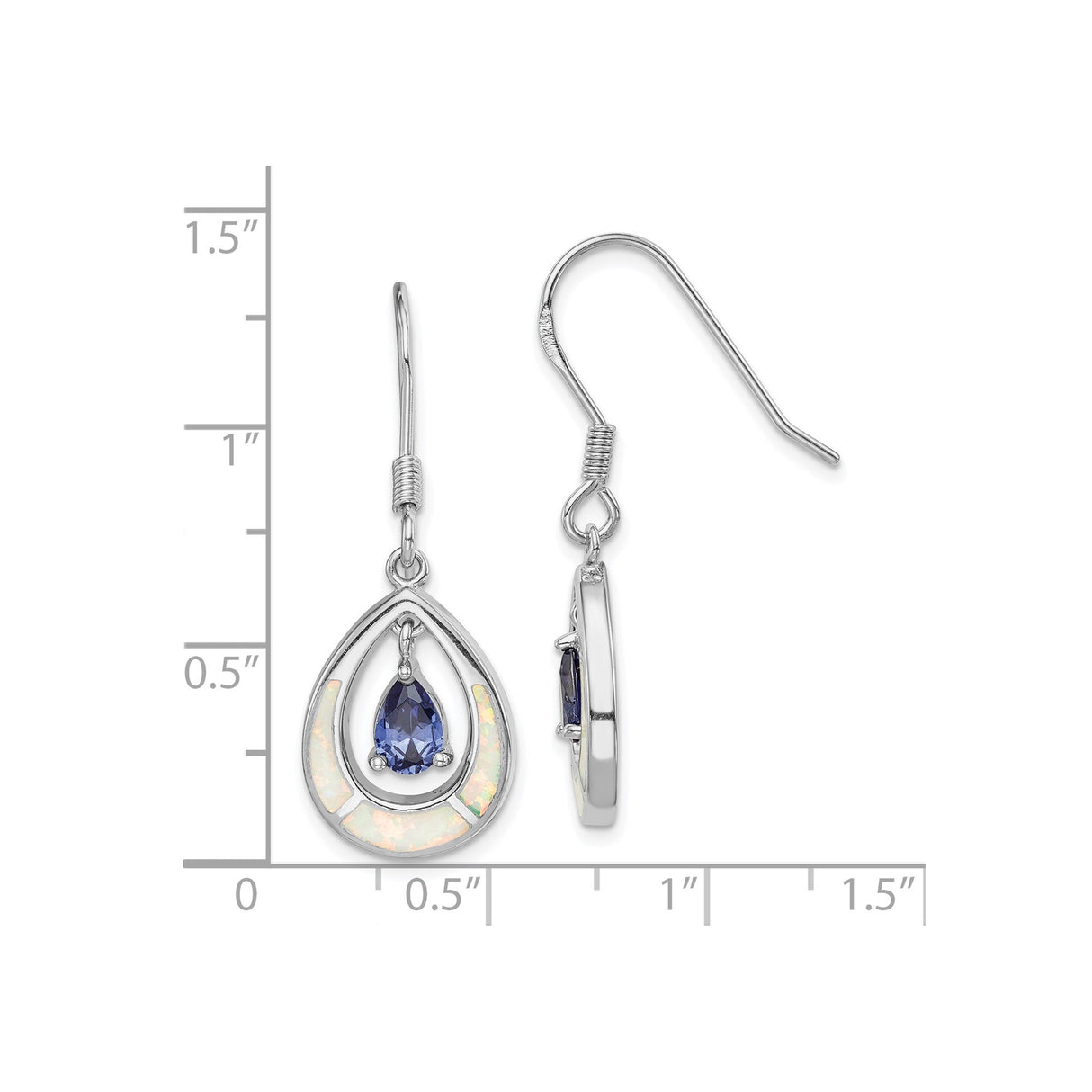 Sterling Silver Dangle Earrings with Blue Cubic Zirconia and Lab-Created Opal Teardrop Design