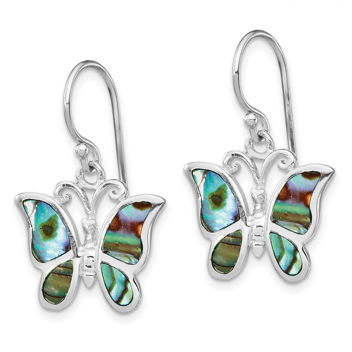 Sterling Silver Butterfly Dangle Earrings with Abalone Shell Inlay, Nature-Inspired Boho Design for Women