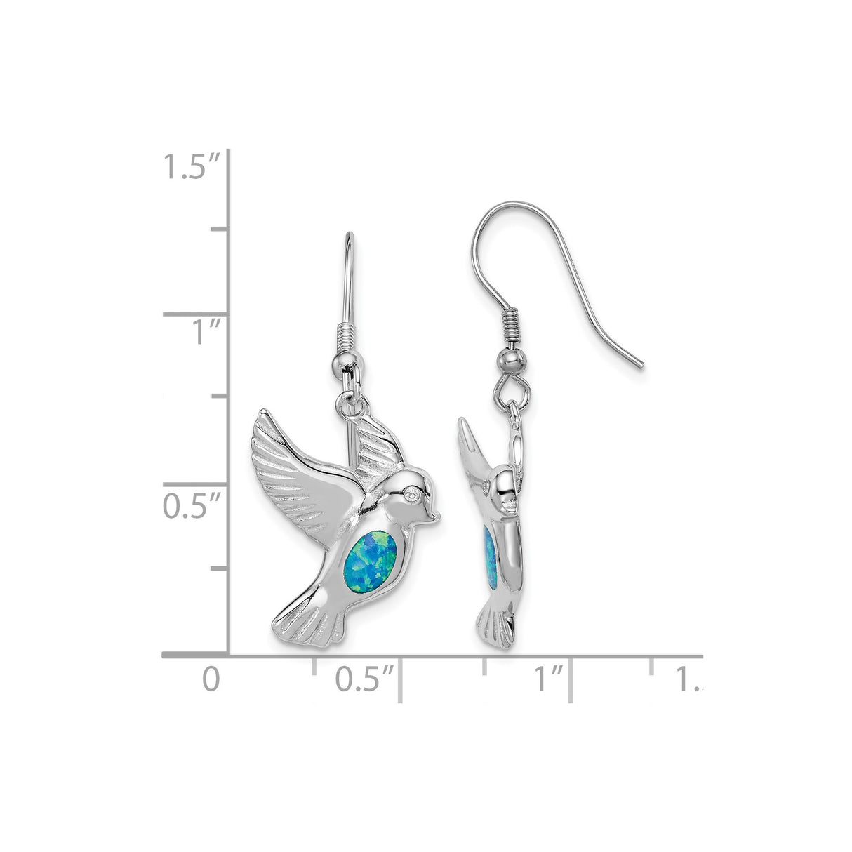 Sterling Silver Dangle Earrings with Created Opal, Dove and Peace Symbol Design, Christian Theme